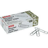 Acco 72525 Silver Smooth Jumbo Recycled Paper Clips - 100/Box