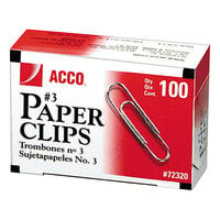 Acco 72320 Silver Smooth Finish 100 Count #3 Standard Paper Clips - 10/Box