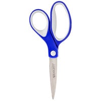 Westcott 15554 KleenEarth 8 inch Stainless Steel Pointed Tip Scissors with Blue / Gray Straight Soft Handle