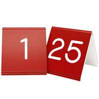 Cal-Mil 269A-1 Red Engraved Number Tent Sign Set 1-25 - 3 inch x 3 inch