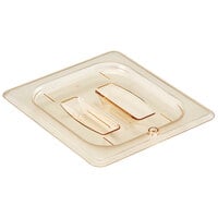 Cambro 60HPCH150 H-Pan™ 1/6 Size Amber High Heat Handled Lid
