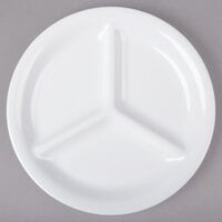 Elite Global Solutions DC903 9 inch White Round 3-Compartment Melamine Plate   - 6/Case