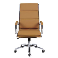 Alera ALENR4159 Neratoli High-Back Camel Leather Office Chair with Fixed Arms and Chrome Swivel Base
