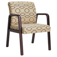 Alera ALERL4351M Reception Tan Patterned Fabric Arm Chair with Mahogany Wood Frame
