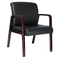 Alera ALERL4319M Reception Black Leather Arm Chair with Mahogany Wood Frame