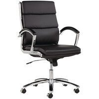 Alera ALENR4219 Neratoli Mid-Back Black Leather Office Chair with Fixed Arms and Chrome Swivel Base