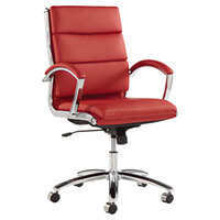 Alera ALENR4239 Neratoli Mid-Back Red Leather Office Chair with Fixed Arms and Chrome Swivel Base