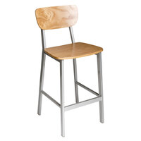 BFM Seating Hamilton Gray Steel Bar Height Chair with Natural Ash Wooden Back and Seat - Platinum Finish