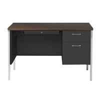Alera ALESD4524BM 45 1/4 inch x 24 inch Walnut and Black Single Pedestal Steel Desk