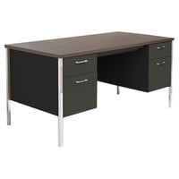 Alera ALESD6030BM 60 inch x 30 inch Walnut and Black Double Pedestal Steel Desk
