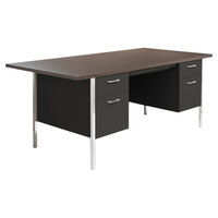 Alera ALESD7236BM 72 inch x 36 inch Walnut and Black Double Pedestal Steel Desk