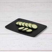Elite Global Solutions ECO86RC-B Eco Serving Boards 8 inch x 6 inch Black Rectangular Melamine / Bamboo Flat Board with Finger Hole