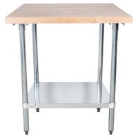 Advance Tabco H2G-243 Wood Top Work Table with Galvanized Base and Undershelf - 24" x 36"