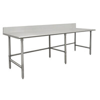 Advance Tabco TVKG-3012 30" x 144" 14 Gauge Open Base Stainless Steel Commercial Work Table with 10" Backsplash