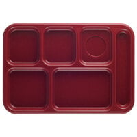 Cambro 10146CW416 Camwear 10 inch x 14 1/2 inch Cranberry 6 Compartment Serving Tray - 24/Case