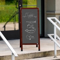 Aarco MA-35SS 42 inch x 18 inch Cherry A-Frame Sign Board with Slate Gray Write-On Porcelain Chalk Board