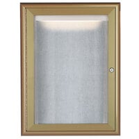 Aarco LOWFC2418LB 24 inch x 18 inch Antique Brass Enclosed Aluminum Indoor / Outdoor Bulletin Board with Waterfall Style Frame and LED Lighting