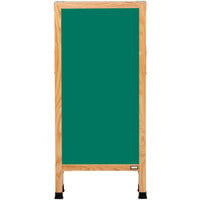 Aarco A-311SG 42 inch x 18 inch Oak A-Frame Sign Board with Green Write-On Porcelain Chalk Board