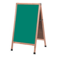 Aarco A-1SG 42 inch x 24 inch Oak A-Frame Sign Board with Green Write-On Porcelain Chalk Board