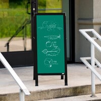 Aarco BA-311SG 42 inch x 18 inch Black Aluminum A-Frame Sign Board with Green Write-On Porcelain Chalk Board