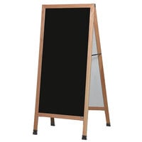 Aarco LA11 68 inch x 30 inch Oak A-Frame Sign Board with Black Write-On Melamine Marker Board