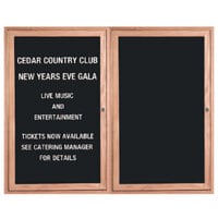 Aarco ODC3648L 36" x 48" Red Oak Enclosed Wooden Indoor Message Center with Black Letter Board and 3/4" Letters - 2 Hinged Locking Doors