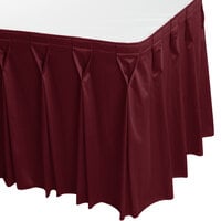 Snap Drape 5412CE29W3-046 Wyndham 13' x 29 inch Burgundy Bow Tie Pleat Table Skirt with Velcro® Clips