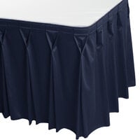 Snap Drape 5412GC29W3-011Y Wyndham 21' 6" x 29" Navy Bow Tie Pleat Table Skirt with Velcro® Clips