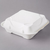 Eco Products EP-HC83 8 inch x 8 inch x 3 inch White Compostable 3-Compartment Sugarcane Takeout Container - 200/Case