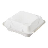 Eco-Products EP-HC83 8" x 8" x 3" White Compostable 3-Compartment Sugarcane Takeout Container - 200/Case