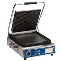 Globe GPGS14D Deluxe Panini Grill with Grooved Top and Smooth Bottom - 120V, 1800W