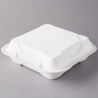 Eco Products EP-HC93 9 inch x 9 inch x 3 inch White Compostable 3-Compartment Sugarcane Takeout Container - 200/Case