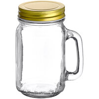 Acopa Rustic Charm 16 oz. Drinking Jar / Mason Jar with Handle and Gold Metal Lid - 12/Case