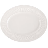 12" x 9 3/8" Ivory (American White) Embossed Rim Oval China Platter - 12/Case