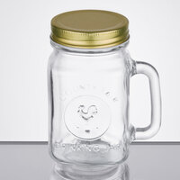 Acopa Rustic Charm 16 oz. County Fair Drinking Jar / Mason Jar with Handle and Gold Metal Lid - 12/Case