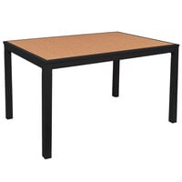 BFM Seating PH4L3571TKBLT Longport 35" x 71" Black Aluminum Bolt-Down Bar Height Table with Synthetic Teak Top