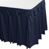 Snap Drape 5412EG29W3-011 Wyndham 17' 6" x 29" Navy Bow Tie Pleat Table Skirt with Velcro® Clips