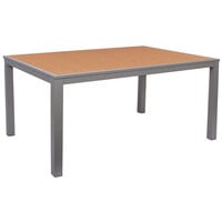 BFM Seating Longport 35" x 71" Silver Aluminum Bolt-Down Standard Height Table with Synthetic Teak Top