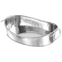 American Metalcraft HAMOV14 Oval Stainless Steel Hammered Tub with Handles - 14 inch X 10 inch X 3 1/2 inch