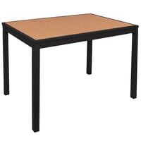 BFM Seating PH4L3248TKBLT Longport 32" x 48" Black Aluminum Bolt-Down Bar Height Table with Synthetic Teak Top