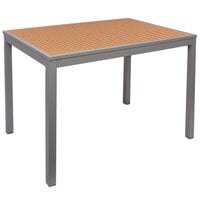 BFM Seating Longport 32" x 48" Silver Aluminum Bolt-Down Bar Height Table with Synthetic Teak Top