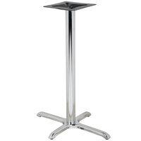 BFM Seating 30" x 24" Chrome Stamped Steel Indoor Bar Height Cross Table Base, 3" Column