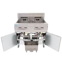 Frymaster 21814EFC 120 lb. 2 Unit Electric Floor Fryer System with CM3.5 Controls and Filtration System - 208V, 3 Phase, 34 kW