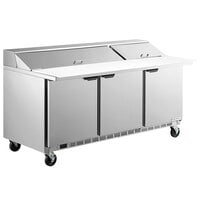 Beverage-Air SPE72HC-18C Elite Series 72 inch 3 Door Cutting Top Refrigerated Sandwich Prep Table with 17 inch Deep Cutting Board