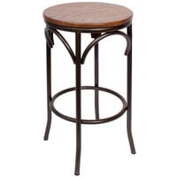 BFM Seating JS800BASH-RU Henry Distressed Rustic Clear Coated Steel Bar Stool with Autumn Ash Wooden Seat