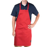 Chef Revival Red Poly-Cotton Customizable Bib Apron - 34 inchL x 28 inchW