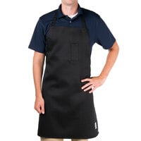 Chef Revival Black Poly-Cotton Customizable Bib Apron with 1 Pocket - 34 inch x 29 inch