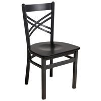 BFM Seating 2130CBLW-SB Akrin Sand Black Steel Side Chair with Cross Steel Back and Black Wooden Seat