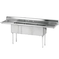 Advance Tabco FE-3-1812-18RL Three Compartment Stainless Steel Commercial Sink with Two Drainboards - 90 inch