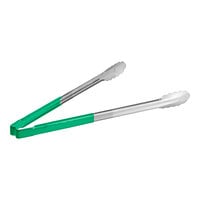 Vollrath 4781670 Jacob's Pride 16" Stainless Steel Scalloped Tongs with Green Coated Kool Touch® Handle